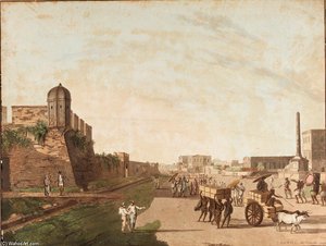 The Old Fort, The Playhouse, Holwell's Monument From Views Of Calcutta — Thomas Daniell