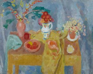 Still Life With Blue Background — Sir William George Gillies