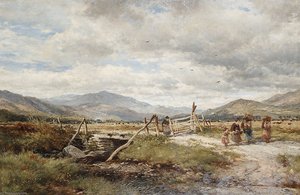 Figures On A Track With Mountains In The Distance — John Syer