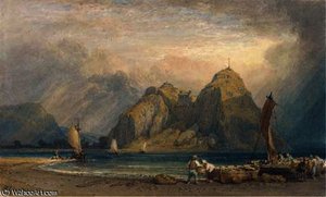 Fishermen On The Beach Before Dumbarton Rock — William Leighton Leitch