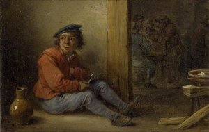 A Young Peasant Seated In An Interior — David Teniers The Younger, Baroque Flemish Painting