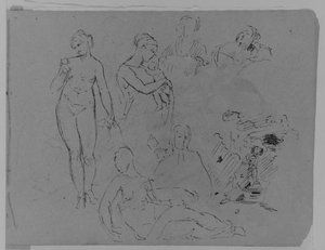 Seven Figure Sketches. Standing Female Nude With Fruit; Madonna And Child; Two Female Busts; Recumbent Semi-nude Figure — Thomas Sully