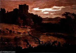 Landscape with men bathing