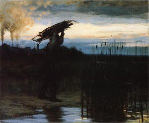 Man Carrying Sticks At Dusk — Gilbert Gaul, Realism