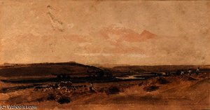 Harvesters In A Cornfield On The River Trent — Peter De Wint