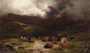 Highland Cattle And Drovers In A Glen — Louis Bosworth Hurt