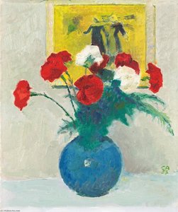 Blumenstillleben Mit Gemälde Im Hintergrund, 1957 Flower Still Life With Painting In Background, 1957 — Cuno Amiet