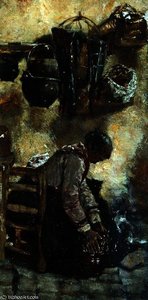 Cottage Interior With A Seated Woman — Max Liebermann
