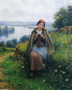 Girl Knitting — Daniel Ridgway Knight
