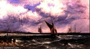 Fishing Boats Coming Into Shore With A Two-master — James Edwin Meadows