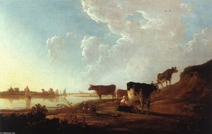 River Scene With Milking Woman — Aelbert Jacobsz Cuyp