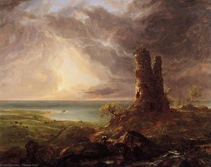 Romantic Landscape With Ruined Tower — Thomas Cole, Hudson River School