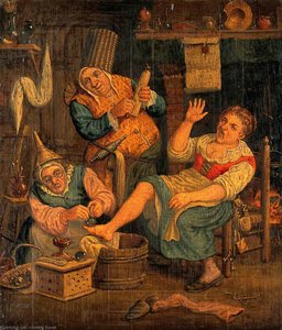 A Woman Surgeon And Her Assistant Cupping A Patient — Cornelis Dusart