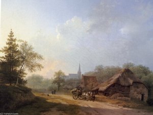 A Cart On A Country Road In Summertime — Hendrik Barend Koekkoek