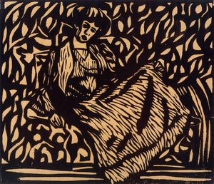 Dodo Sitting In Striped Dress — Ernst Ludwig Kirchner, German Expressionism