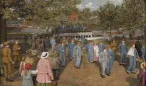 Convalescent Soldiers Arriving By Boat On The Thames, En Route For The Hospital In The Grounds At Cliveden, Berkshire — Ethel Walker
