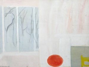 Pink Interior, Trees Through Window — Sir William George Gillies