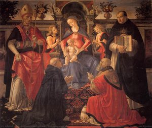 Madonna And Child Enthroned With St. Dionysius, Aeropagita, Domenic, Clement And Thomas Aquinas — Domenico Ghirlandaio, Early Renaissance