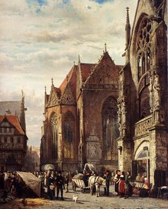 Many Figures On The Market Square In Front Of The Martinikirche, Braunschweig