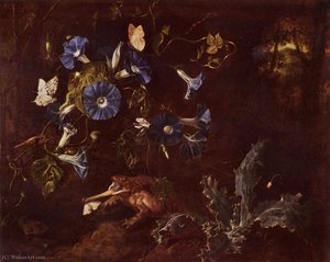Blue Morning Glory, Toad And Insects — Otto Marseus Van Schrieck