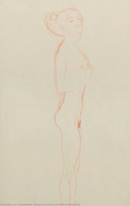 Naked Girl Standing, With Right Hand To Breast — Gustav Klimt