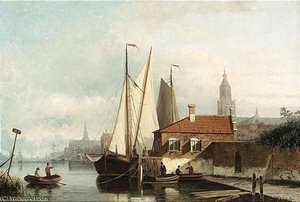 A View Of A Town With Sailing — Nicolaas Riegen