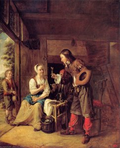 A Man Offering A Glass Of Wine To A Woman — Pieter De Hooch
