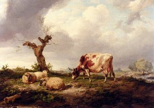 A Cow With Sheep In A Landscape — Thomas Sidney Cooper