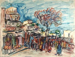 Tunisian Street Scene With Figures And Mosque — William H. Johnson