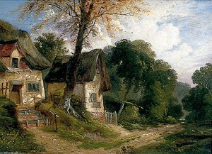Thatched Cottages By A Woodland Track — John Berney Ladbrooke