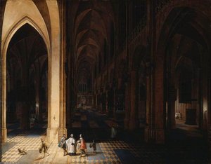 Interior Of Antwerp Cathedral At Night — Pieter The Elder Neeffs