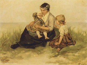 A mother and her children in the dunes