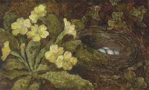 A Primula And A Bird's Nest On A Mossy Bank — William Henry Hunt