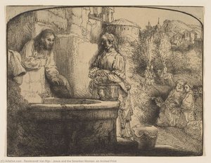 Jesus And The Smaritan Woman; An Arched Print — Rembrandt Van Rijn, Baroque