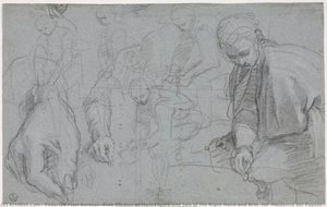 Five Studies Of Male Figure And Two Of His Right Hand And Arm (for “madonna Del Popolo”, Firenze, Galleria Degli Uffizi) — Federico Fiori Barocci, Baroque