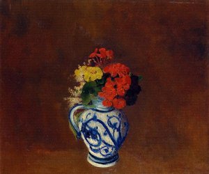 Flowers In A Vase With Blue Decoration — Odilon Redon