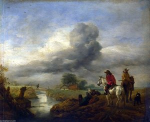 Two Vedettes On The Watch By A Stream — Philips Wouwerman