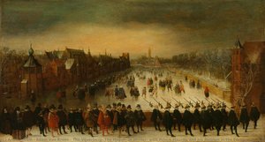The Vijverberg, The Hague, In Winter, With Prince Maurits And His Retinue In The Foreground, Adam Van Breen, 1618 — Adam Van Breen