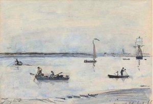 Boats On An Estuary, Antwerp — Johan Barthold Jongkind