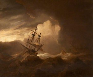 Ships In A Storm — Willem Van De Velde The Elder, Dutch Golden Age