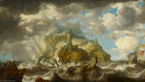 A Dismasted Ship In A Rough Sea — Bonaventura I Peeters