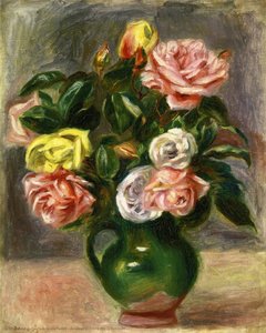 Bouquet Of Roses In A Green Vase — Pierre-auguste Renoir, Impressionism
