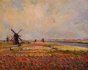 Fields Of Flowers And Windmills Near Leiden — Claude Monet, Impressionism