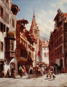 Figures On The Street In Zug — Jacques François Carabain