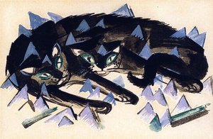 Two Reclining Black Cats — Franz Marc, German Expressionism