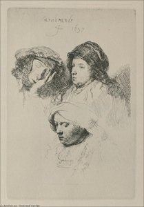 Three Heads Of Women, One Asleep — Rembrandt Van Rijn