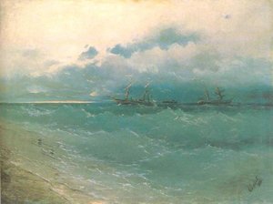 The Ships On Rough Sea, Sunrise — Ivan Konstantinovich Aivazovsky
