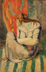 Seated Woman On A Striped Floor — Pablo Picasso