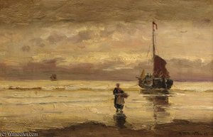 A Beached Bomschuit At Sunset — Gerhard Morgenstjerne Munthe