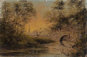 River Scene With A Bridge — Henry Charles Heffer